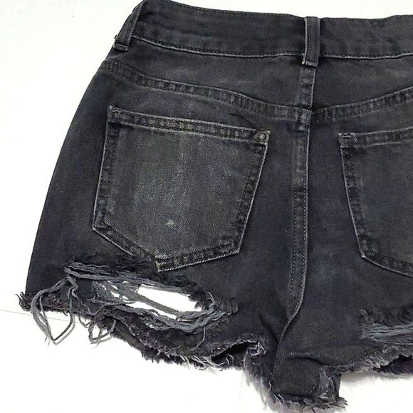 Topshop Moto Black High Waist Distressed Destroyed Denim Shorty Shorts  26 - Picture 8 of 11